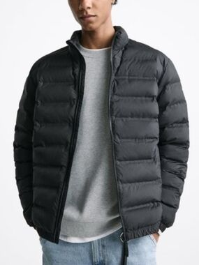 Zara Men's Black Quilted Puffer Jacket